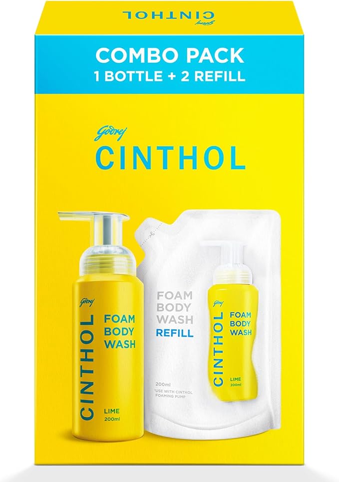 سينثول غسول الجسم من Cinthol Lime Foam - حزمة كومبي (600 مل) | زجاجة واحدة و2 إعادة تعبئة | تركيبة رغوة فريدة للبشرة المرطبة والناعمة بشكل لا يقاوم | مناسب لجميع أنواع البشرة - Image 2